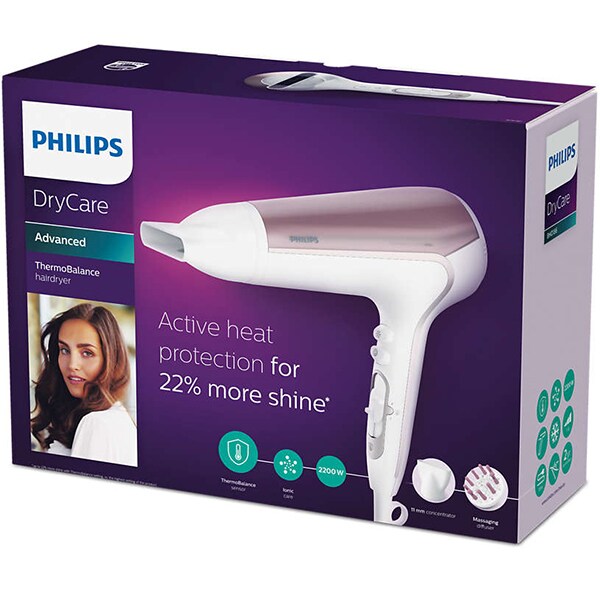 Uscator de par PHILIPS DryCare Advanced BHD186/00, 2200W, 2 viteze, 3 trepte temperatura, alb-roz