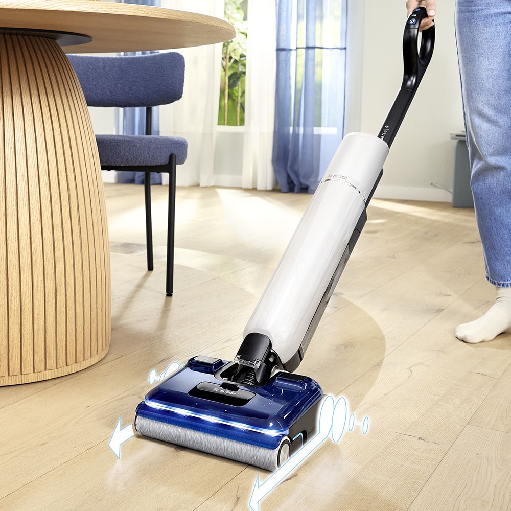 Aspirator vertical cu spalare BOSCH OneFlow Seria 4 BHF41WX, 0.72l, autonomie max 40 min, bleumarin-alb