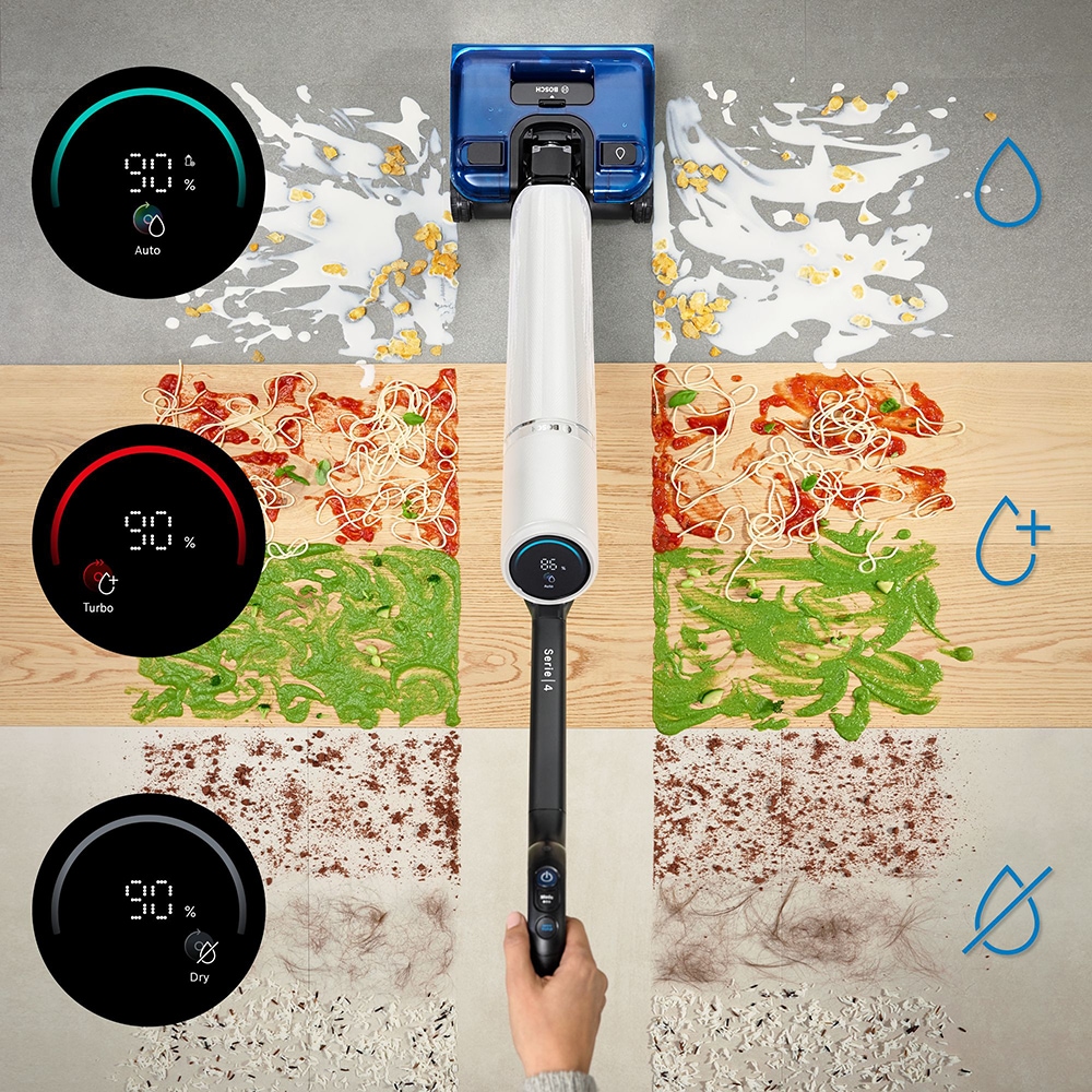 Aspirator vertical cu spalare BOSCH OneFlow Seria 4 BHF41WX, 0.72l, autonomie max 40 min, bleumarin-alb