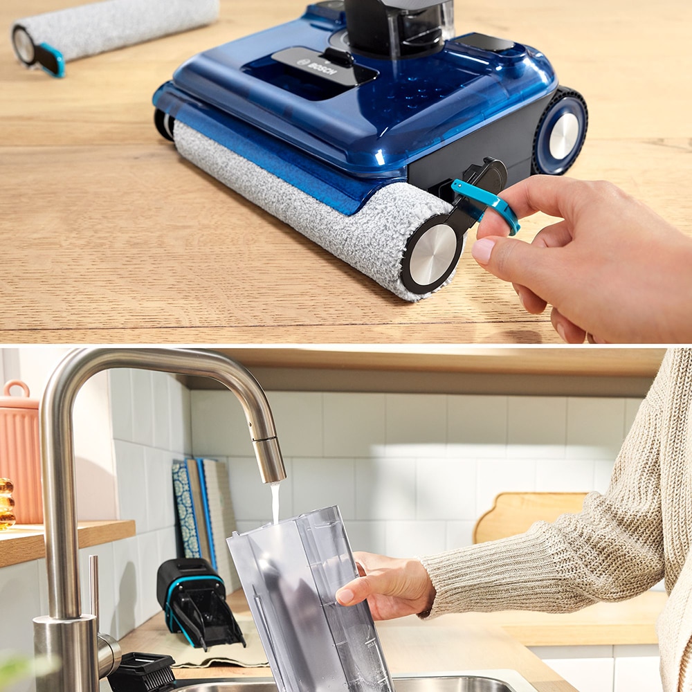Aspirator vertical cu spalare BOSCH OneFlow Seria 4 BHF41WX, 0.72l, autonomie max 40 min, bleumarin-alb
