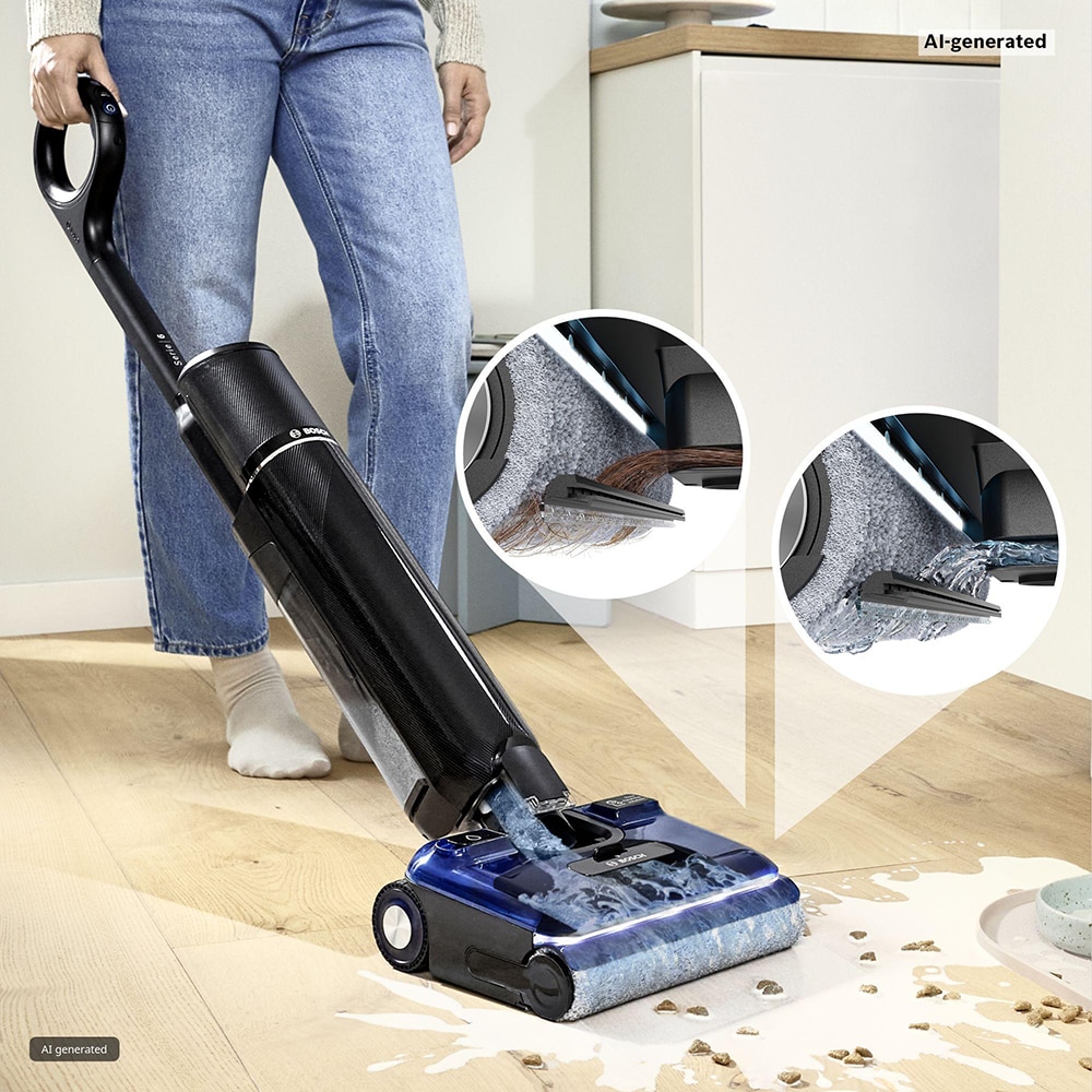 Aspirator vertical cu spalare BOSCH OneFlow Seria 6 BHF61BX, 0.72l, autonomie max 40 min, bleumarin-negru
