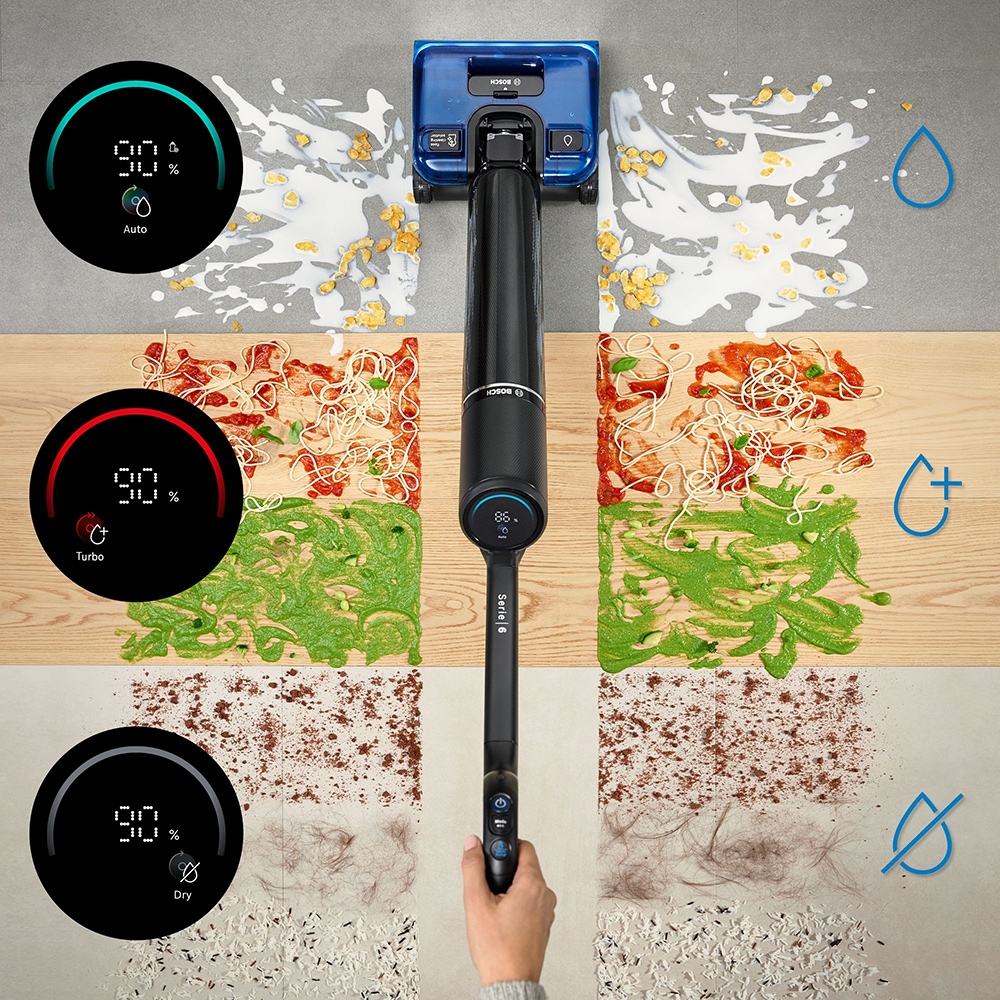 Aspirator vertical cu spalare BOSCH OneFlow Seria 6 BHF61BX, 0.72l, autonomie max 40 min, bleumarin-negru