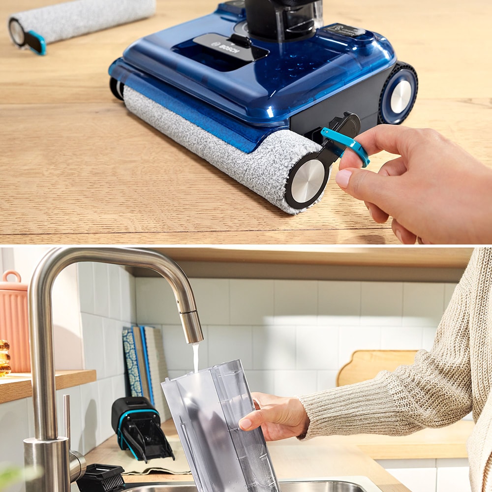 Aspirator vertical cu spalare BOSCH OneFlow Seria 6 BHF61BX, 0.72l, autonomie max 40 min, bleumarin-negru