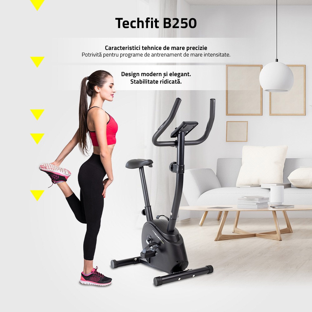 Bicicleta fitness TECHFIT B250N, volanta 4.5 kg, greutate suportata 110 kg, negru
