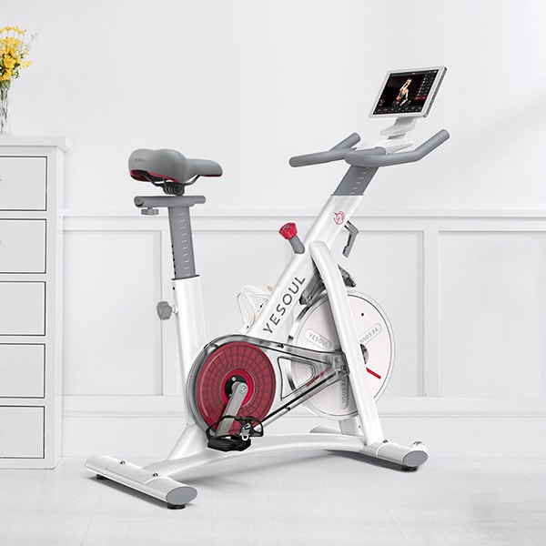 Bicicleta spinning YESOUL YS3PRO, volanta 7.5kg, 100 trepte, greutate suportata 120kg, alb