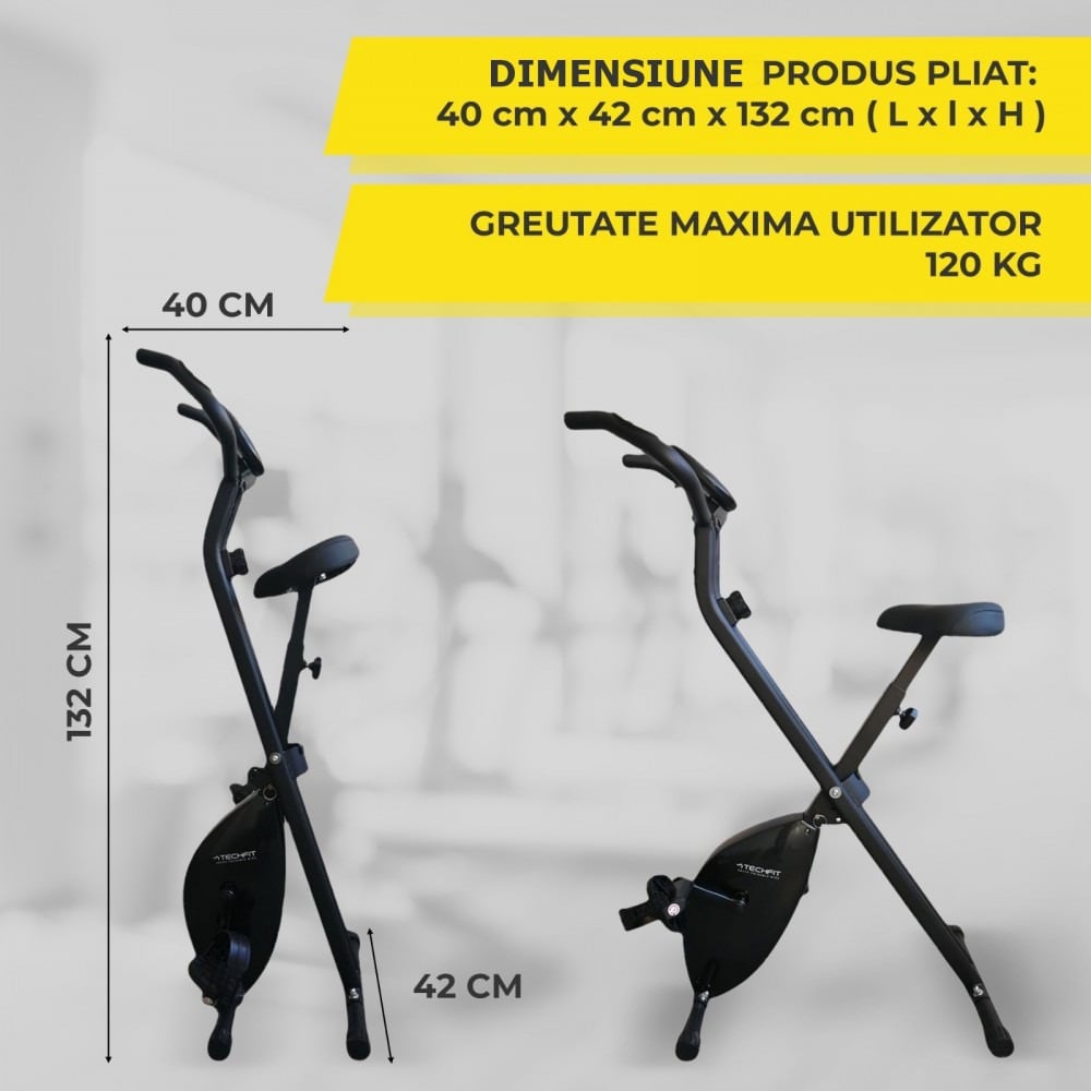 Bicicleta fitness TECHFIT XB200, 8 trepte, volanta 2.6kg, greutate suportata 120kg, negru