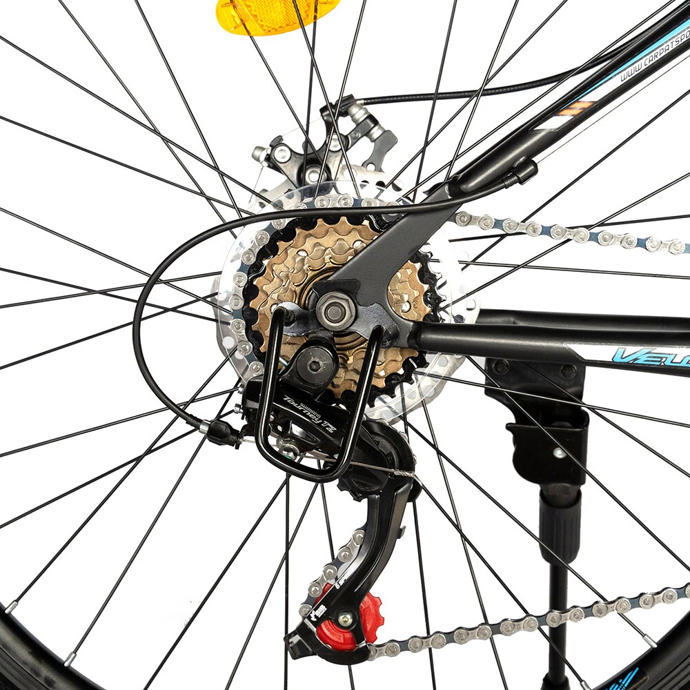 Bicicleta MTB VELORS V2610A, roata 26", 21 viteze, schimbator Shimano, frana disc mecanica, negru-portocaliu