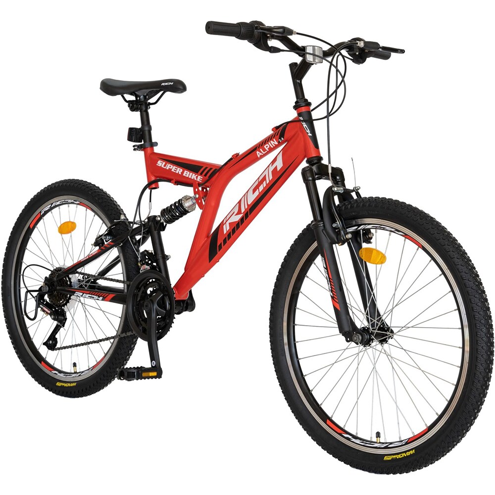 Bicicleta copii MTB RICH R2449A, roata 24", 18 viteze, frana V-Brake, rosu-negru