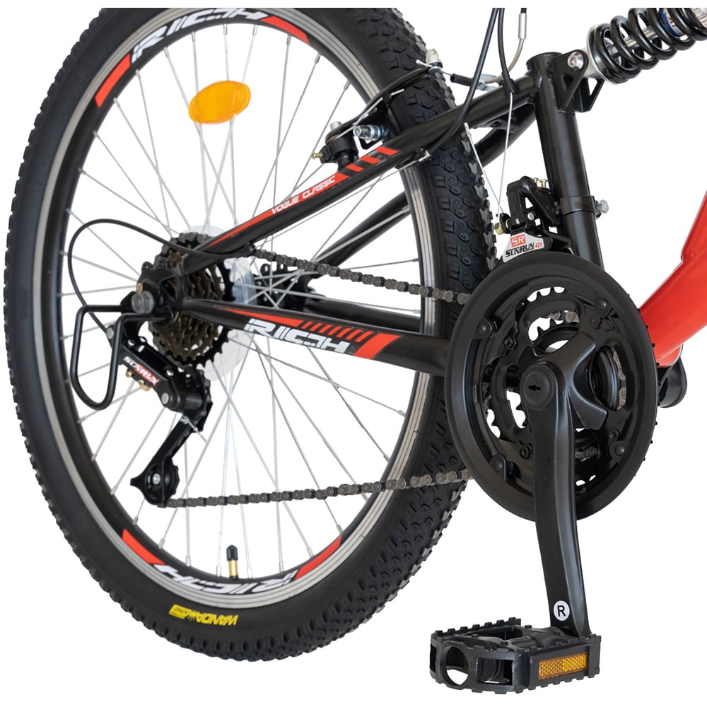 Bicicleta copii MTB RICH R2449A, roata 24", 18 viteze, frana V-Brake, rosu-negru