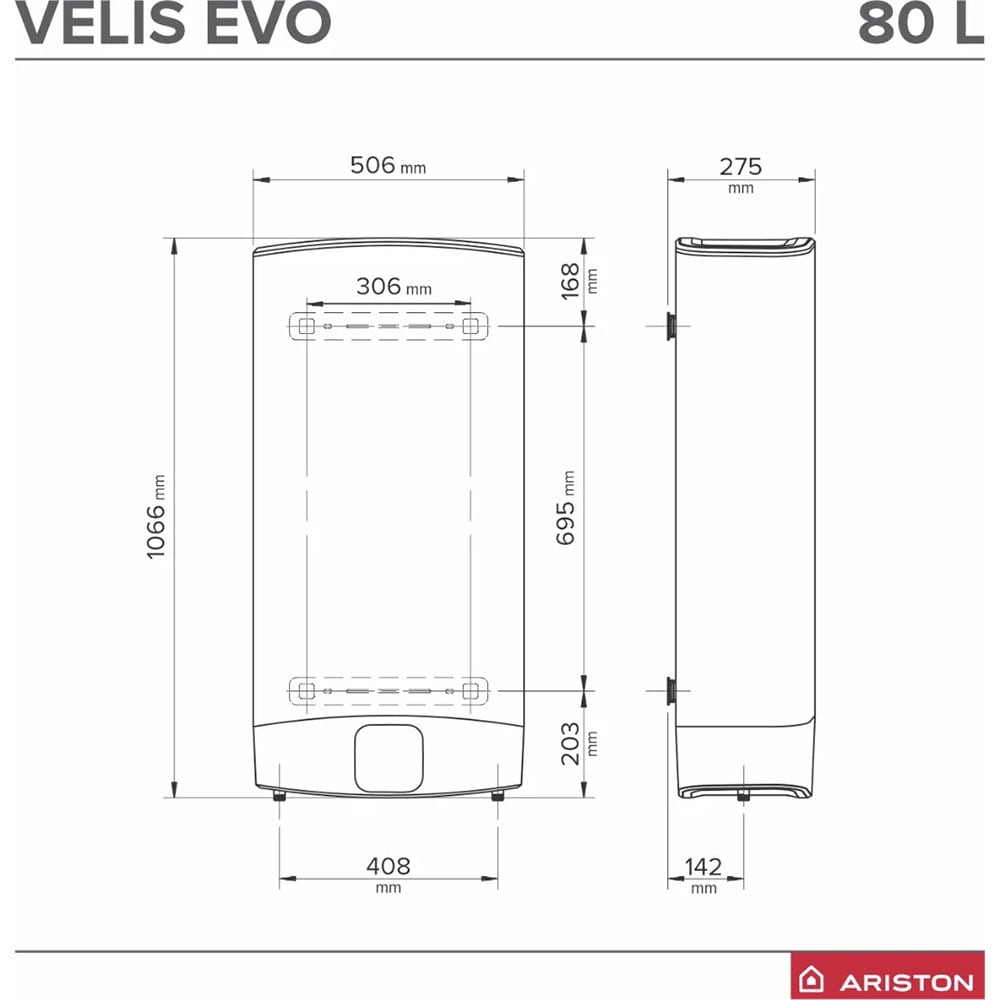 Boiler electric ARISTON Velis Evo 80 EU, 80l, 2x1500W, alb