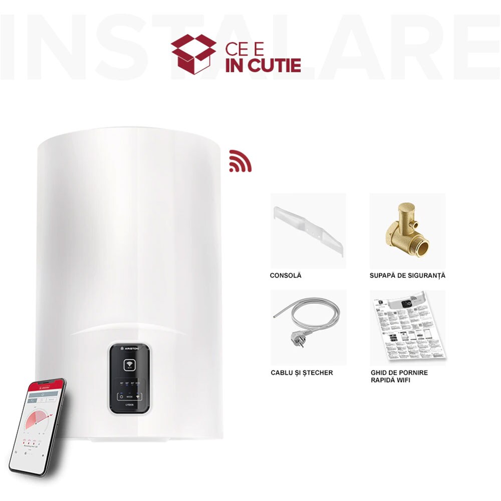 Boiler electric ARISTON Lydos, Wi-Fi, 80l, 1800W, alb