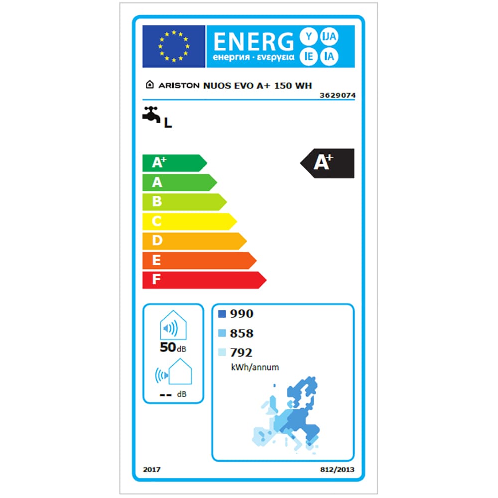 Boiler electric cu pompa de caldura ARISTON Nuos Evo A+, 150l, 1200W, alb