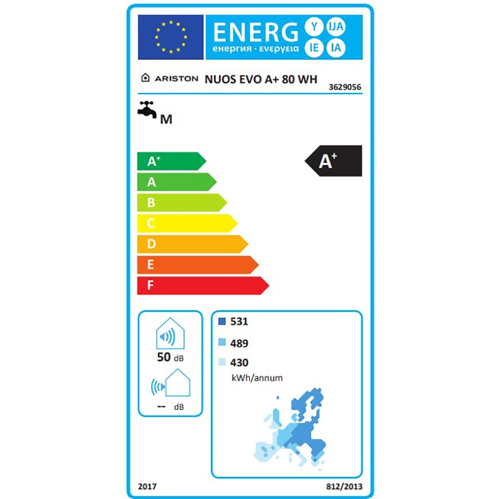 Boiler electric cu pompa de caldura ARISTON Nuos Evo A+, 80l, 1200W, alb
