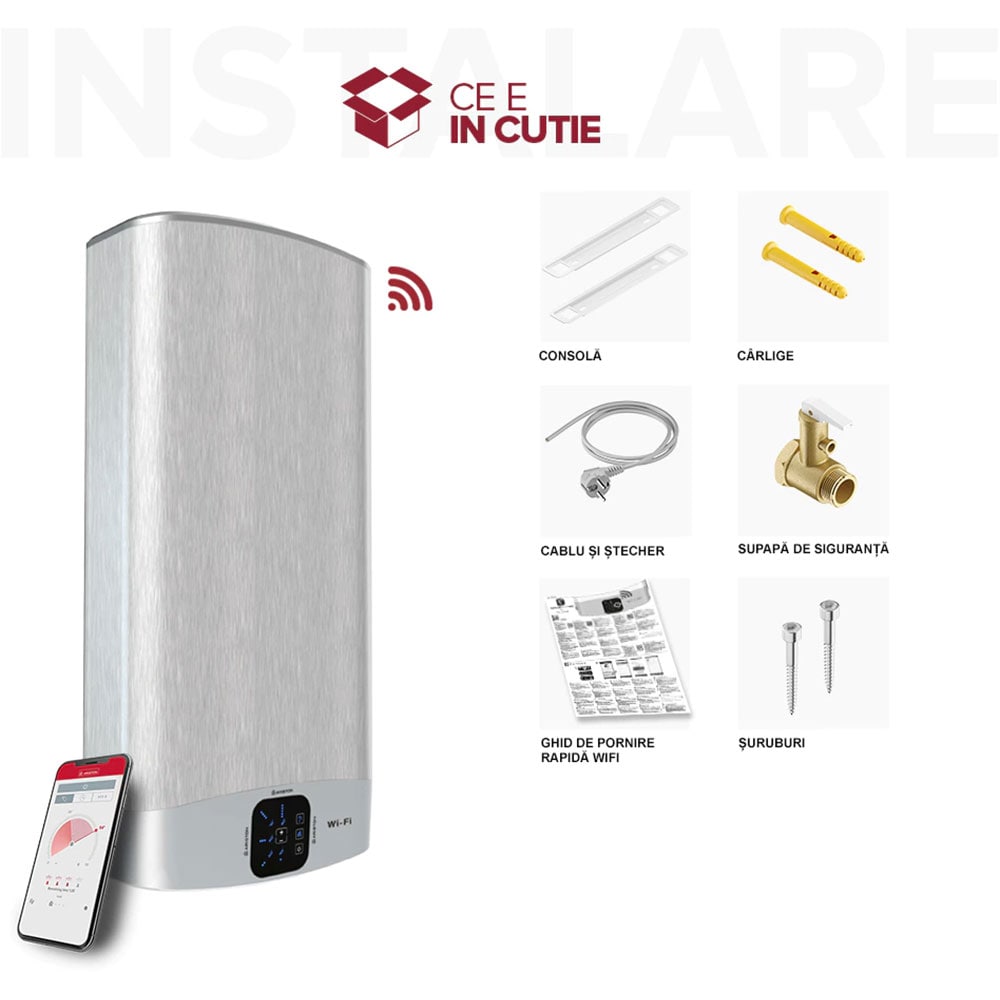 Boiler electric ARISTON Velis Evo, Wi-Fi, 100l, 2 x 1500W, gri metalic