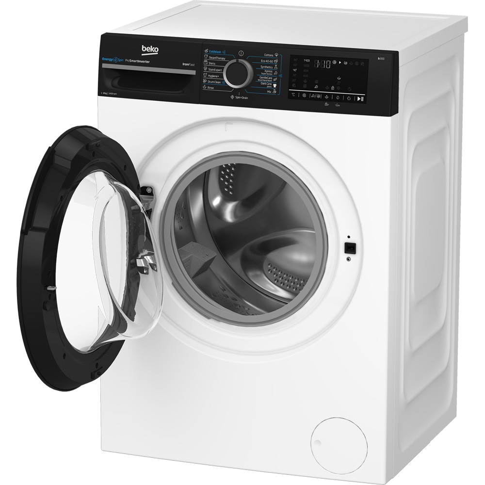 Masina de spalat rufe frontala BEKO BM3WFU48415WBPB, EnergySpin, SteamCure, 8 kg, 1400rpm, Clasa A, alb