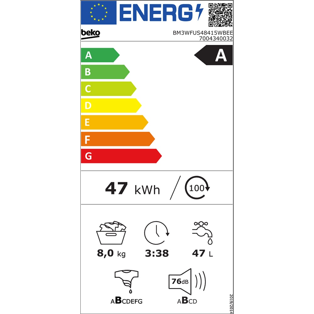 Masina de spalat rufe frontala slim BEKO BM3WFUS48415WBEE, SteamCure, 8 kg, 1400rpm, Clasa A, alb