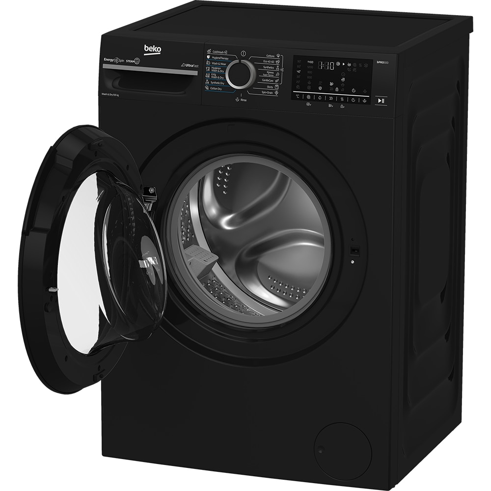 Masina de spalat rufe frontala cu uscator BEKO BM5DFT49442PB, SteamCure, 9/6 kg, 1400 rpm, Clasa A/D, negru