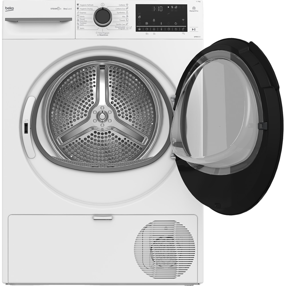 Uscator de rufe BEKO BM5T692C9WWB, HomeWhiz, Pompa de caldura, 9 kg, 15 programe, Clasa C, alb