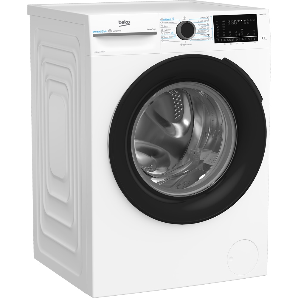 Masina de spalat rufe frontala BEKO BM5WFU610415W, EnergySpin, SteamCure, 10 kg, 1400rpm, Clasa A, Wi-Fi, alb