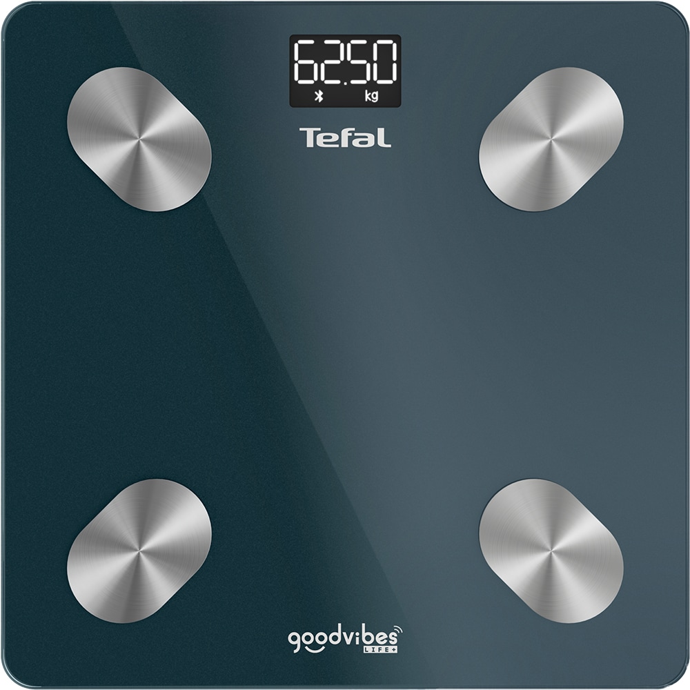 Cantar corporal TEFAL GoodVibes Life, 180kg, Bluetooth, sticla, albastru