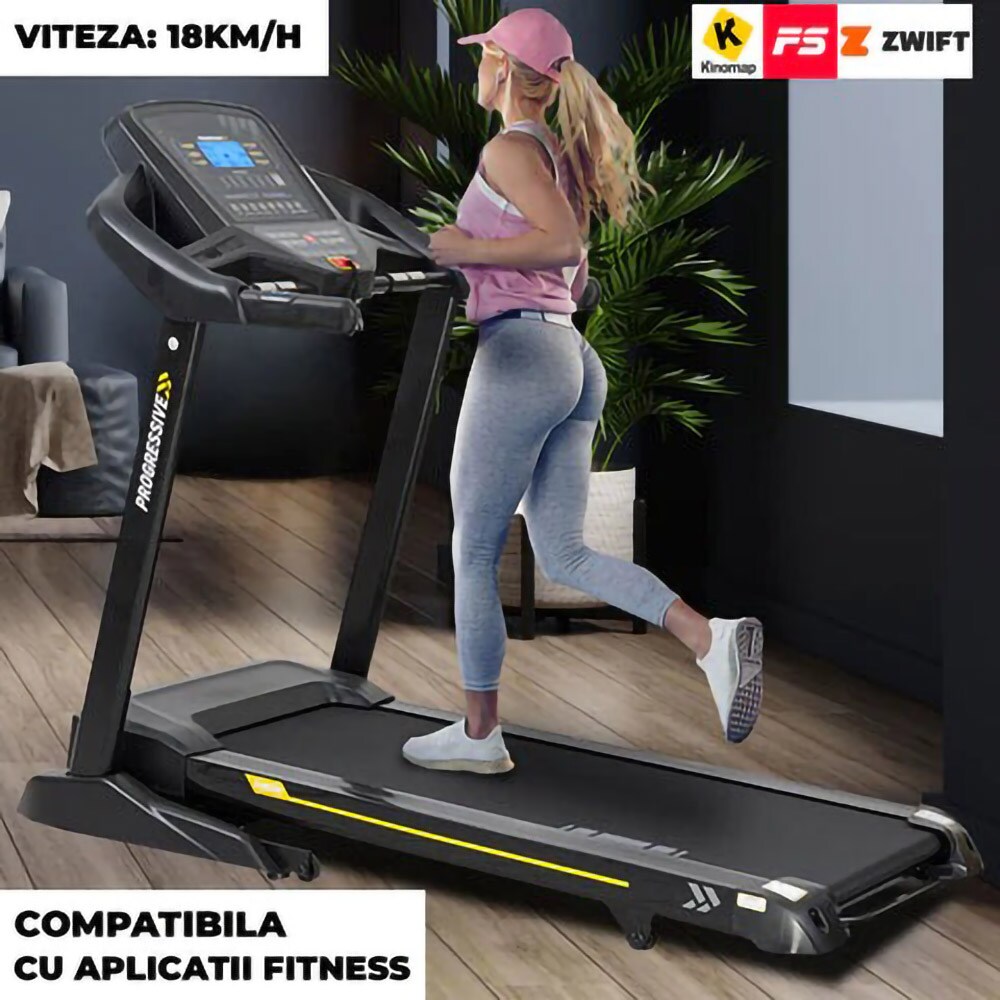 Banda de alergat PROGRESSIVE Run3500, viteza maxima 18 km/h, greutate suportata 130 kg, gri-negru