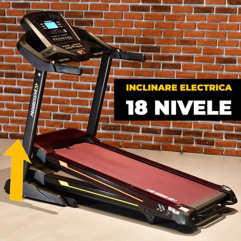 Banda de alergat PROGRESSIVE Run3500, viteza maxima 18 km/h, greutate suportata 130 kg, gri-negru