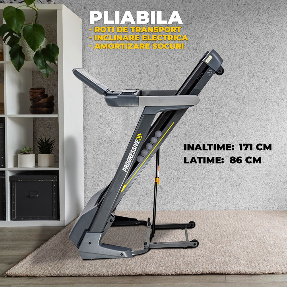 Banda de alergat PROGRESSIVE Run5500, viteza maxima 18 km/h, greutate suportata 130 kg, gri-negru