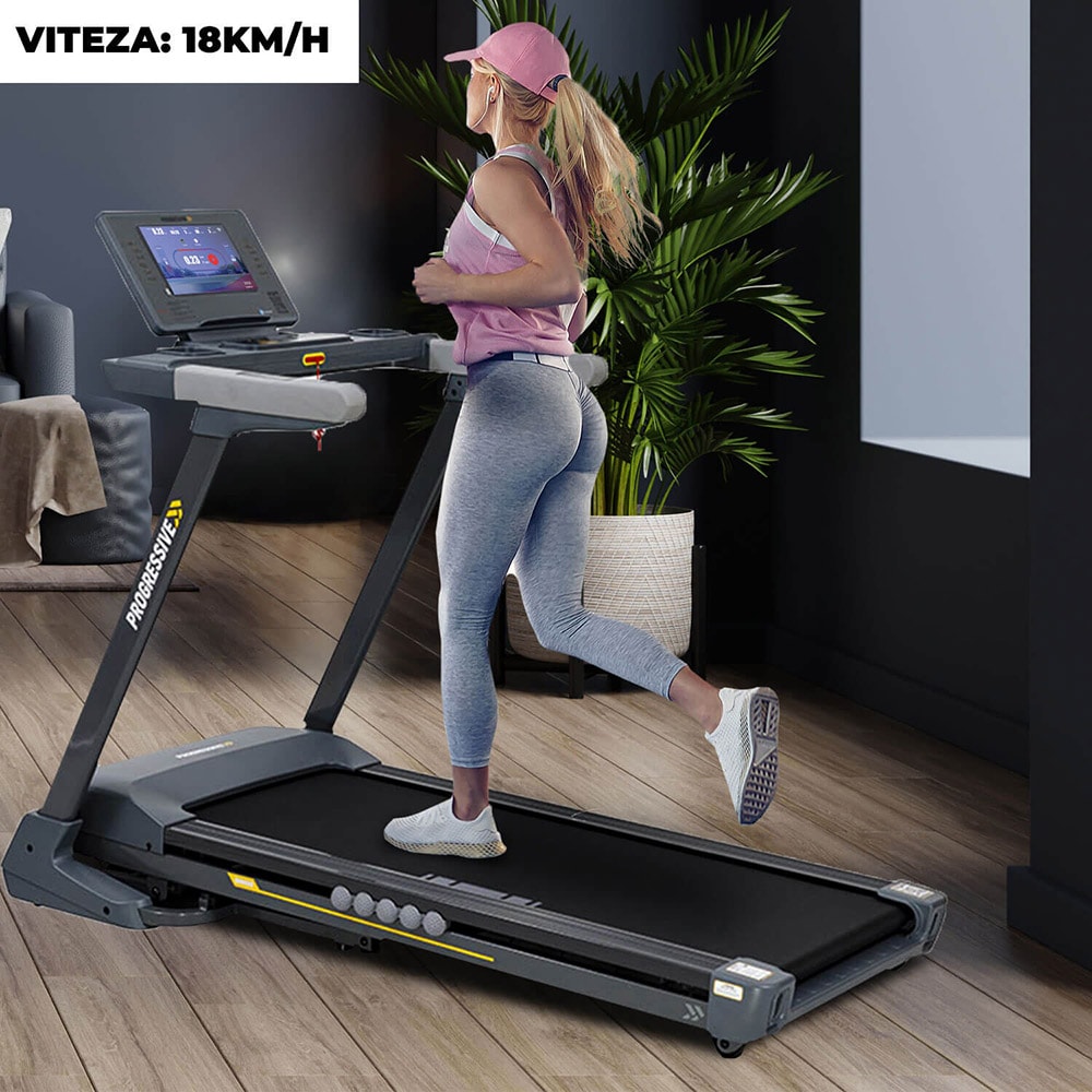 Banda de alergat PROGRESSIVE Run5500, viteza maxima 18 km/h, greutate suportata 130 kg, gri-negru