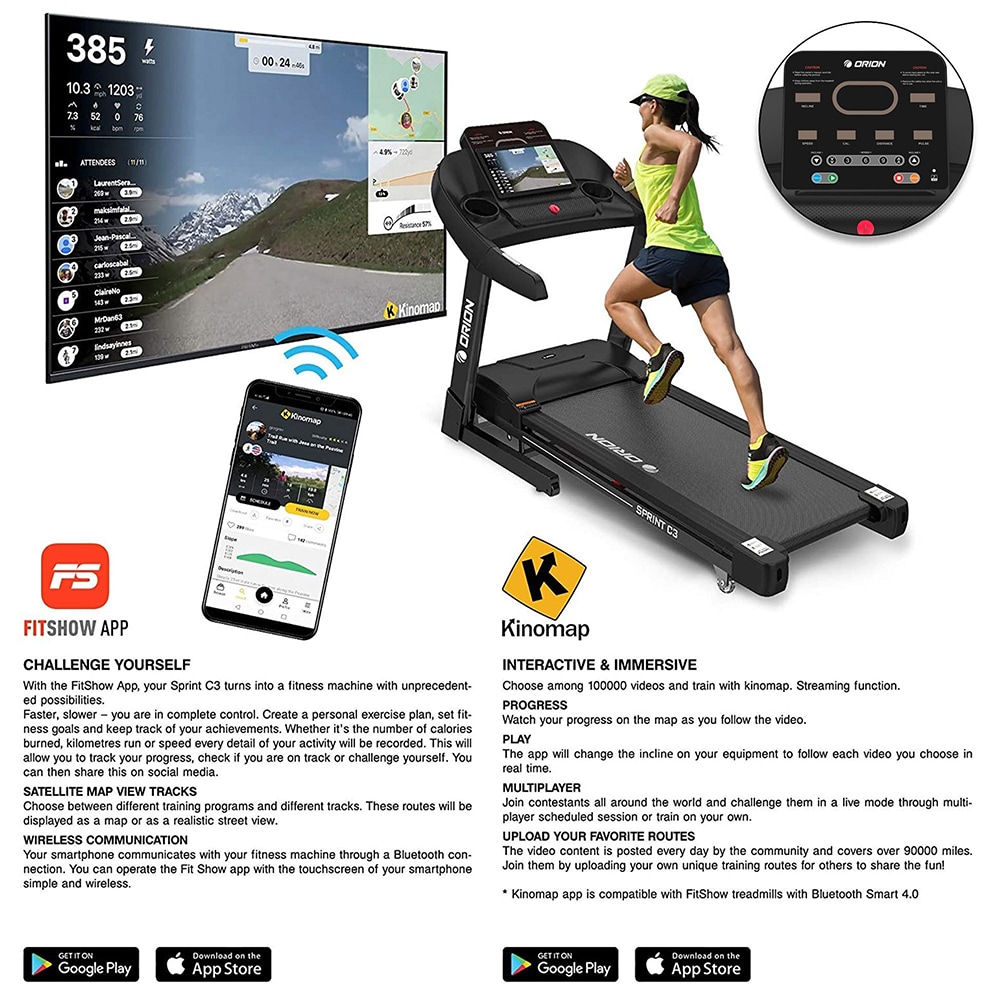 Banda de alergat Orion Sprint C3, viteza maxima 14km/h, greutate maxima 130kg, Inclinare automata