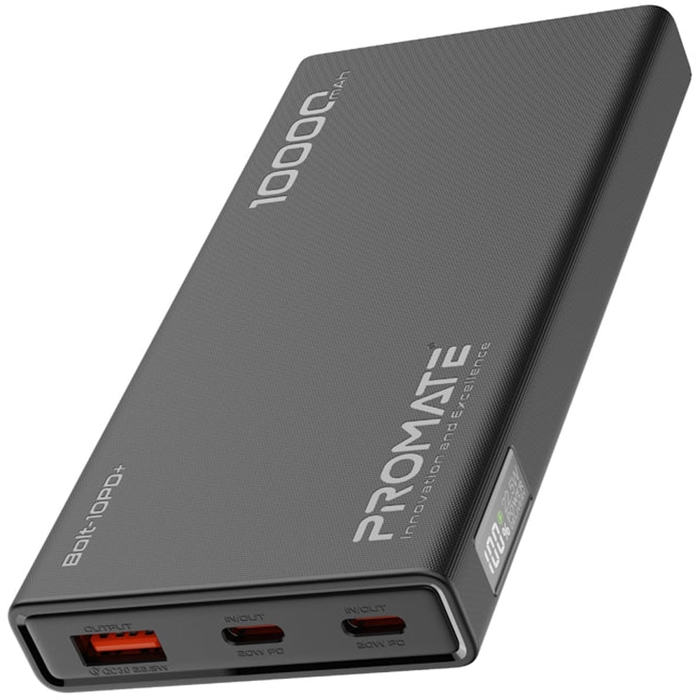 Baterie externa PROMATE Bolt-10PD+, 10000mAh, 2x USB-C, 1x USB-A, negru