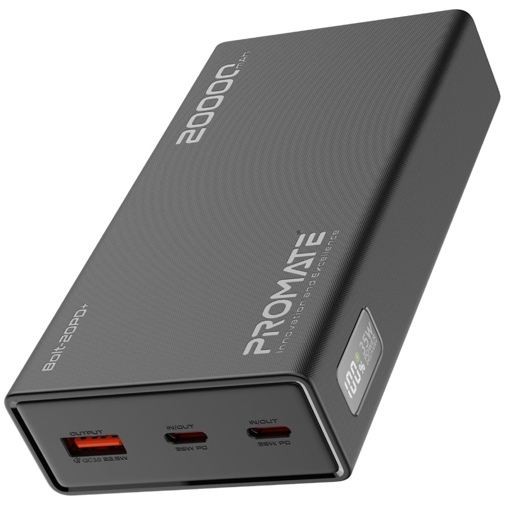 Baterie externa PROMATE Bolt-20PD+, 20000mAh, 2x USB-C, 1x USB-A, negru