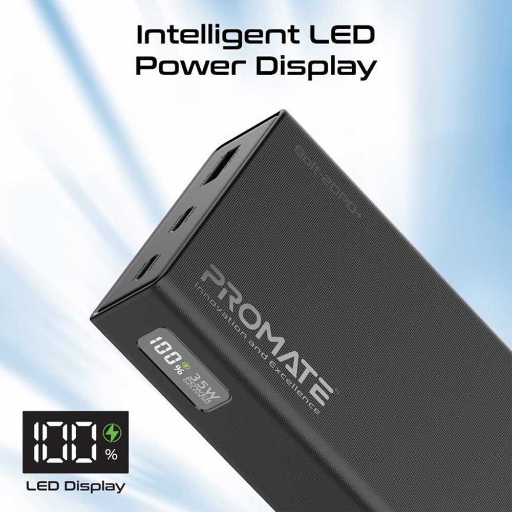 Baterie externa PROMATE Bolt-20PD+, 20000mAh, 2x USB-C, 1x USB-A, negru