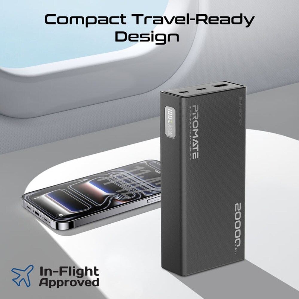 Baterie externa PROMATE Bolt-20PD+, 20000mAh, 2x USB-C, 1x USB-A, negru