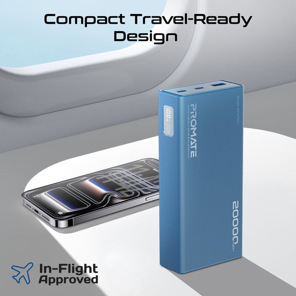 Baterie externa PROMATE Bolt-20PD+, 20000mAh, 2x USB-C, 1x USB-A, albastru