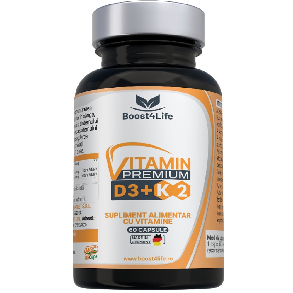 Supliment Vitamina D3 + K2 Premium, 60 capsule, BOOST4LIFE