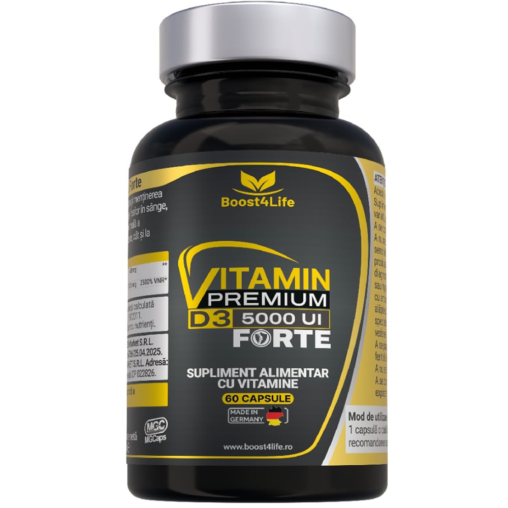 Supliment Vitamina D3 Premium Forte 5000 UI, 60 capsule, BOOST4LIFE