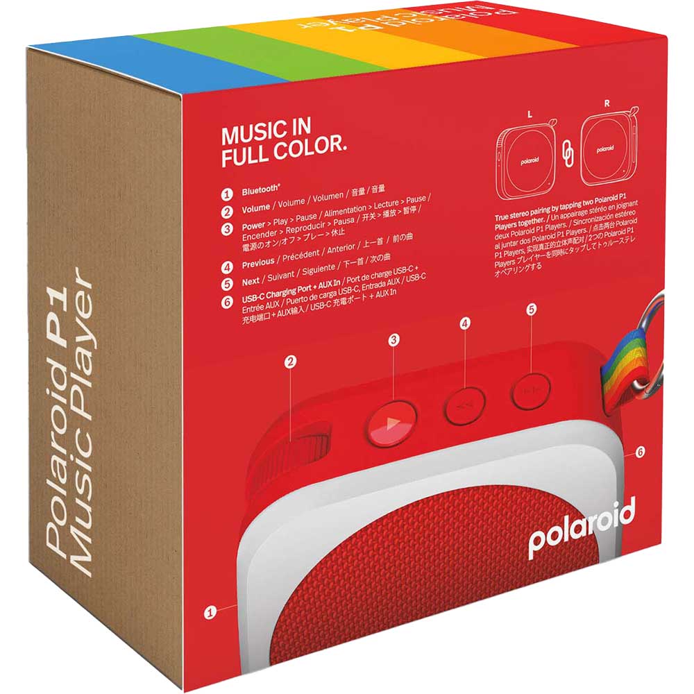 Boxa portabila POLAROID P1, Bluetooth, IPX5, rosu-alb