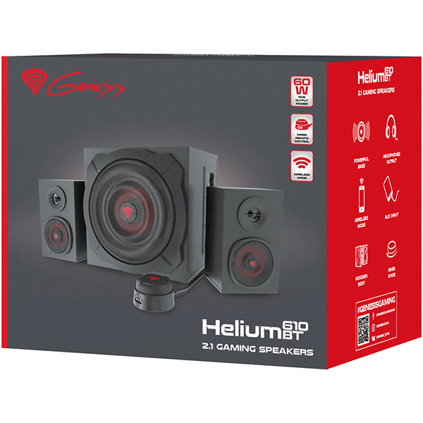 Boxe gaming GENESIS Helium 610BT, 2.1, 60W, Bluetooth, negru