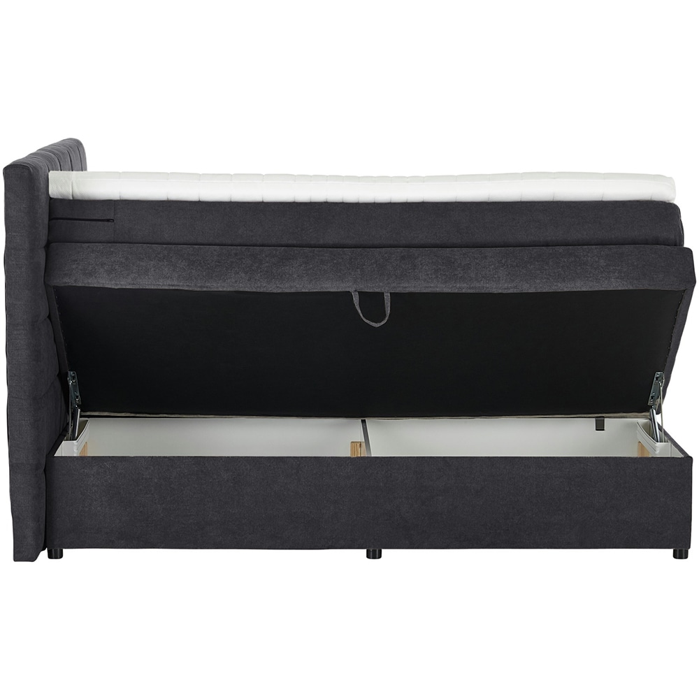 Pat tapitat Gibson, saltea, lada depozitare, 140 x 200 cm, gri inchis