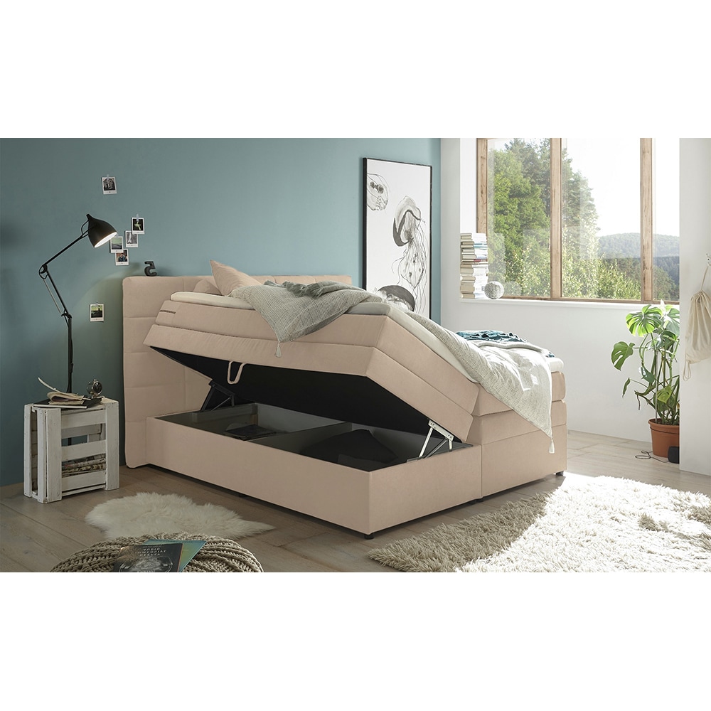 Pat tapitat Gibson, saltea, lada depozitare, 140 x 200 cm, bej