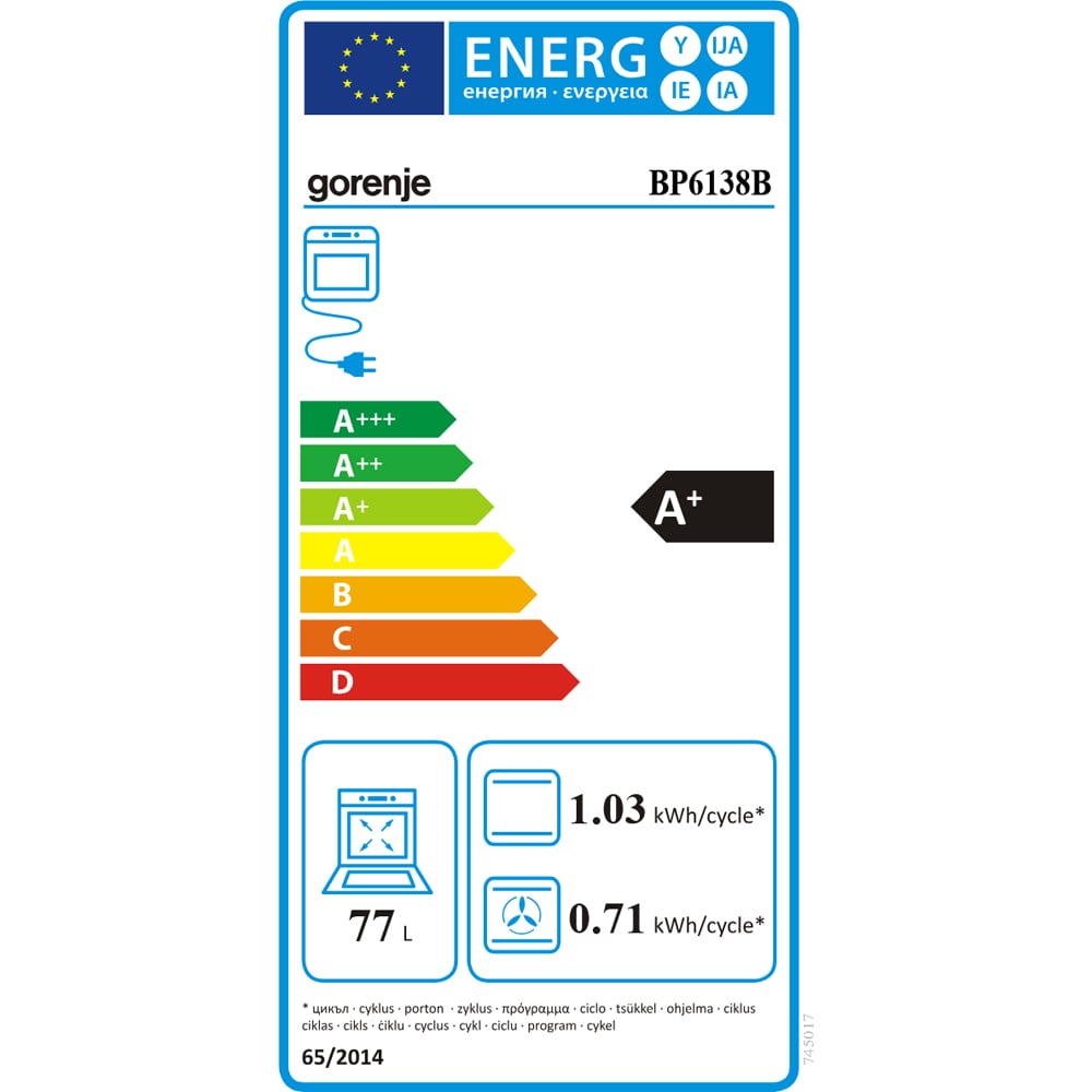 Cuptor incorporabil GORENJE BP6138B, Electric, Autocuratare pirolitica, 77 l, Clasa A+, Wi-Fi, negru