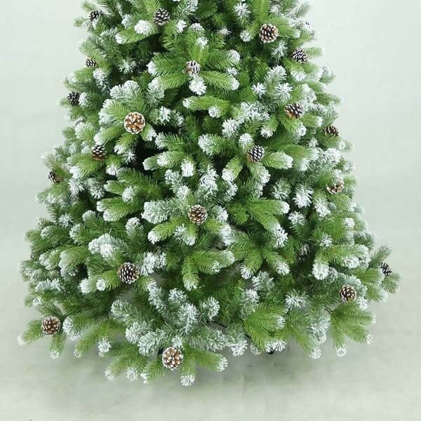Brad artificial cu varfuri ninse si conuri BRAZIDELUX Premium, 180 cm, verde-alb