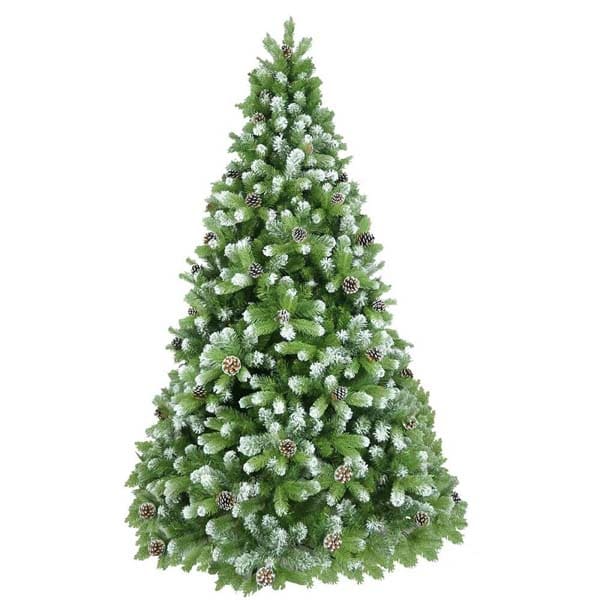 Brad artificial cu varfuri ninse si conuri BRAZIDELUX Premium, 180 cm, verde-alb