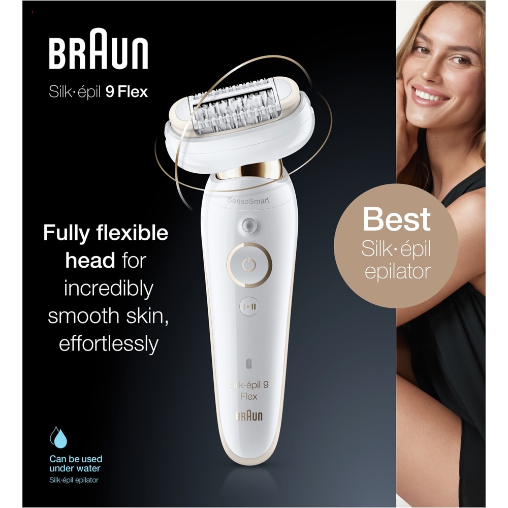 Epilator BRAUN Silk-epil 9 Flex 9001, 40 pensete, 2 viteze, Wet&Dry, SensoSmart, MicroGrip, acumulator, alb
