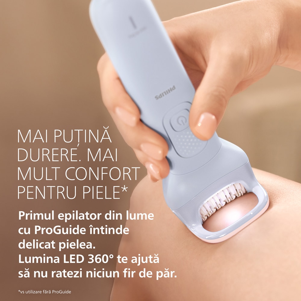 Epilator PHILIPS Seria 8000 BRE708/00, 32 pensete, 2 viteze, 2 accesorii, acumulator, mov