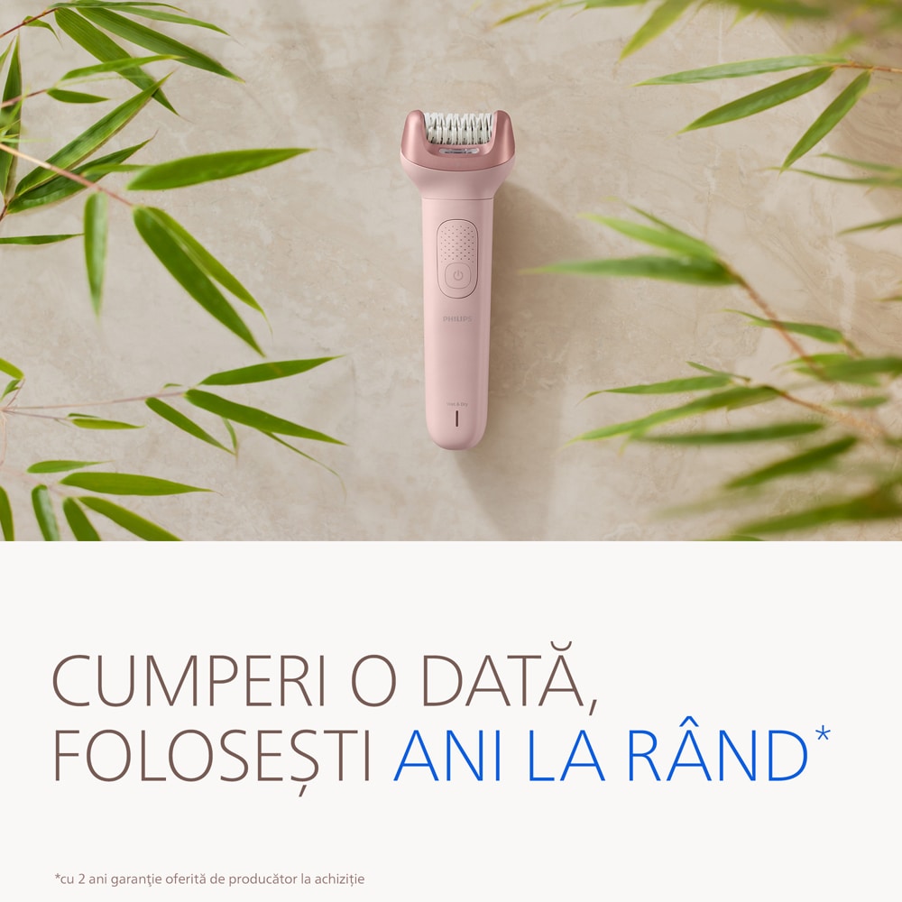 Epilator PHILIPS Series 9000 BRE719/00, 32 pensete, 2 viteze, 8 accesorii, acumulator, roz