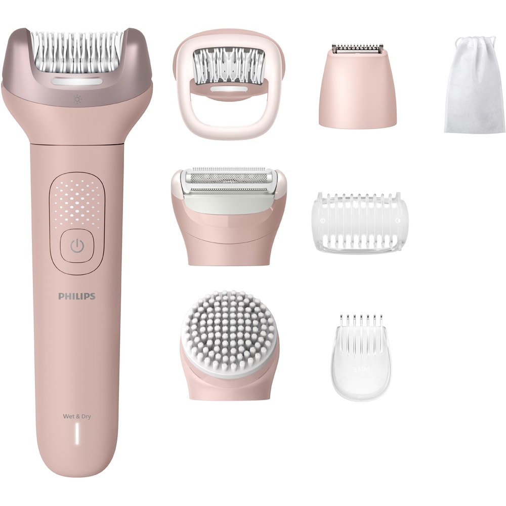 Epilator PHILIPS Series 9000 BRE719/00, 32 pensete, 2 viteze, 8 accesorii, acumulator, roz