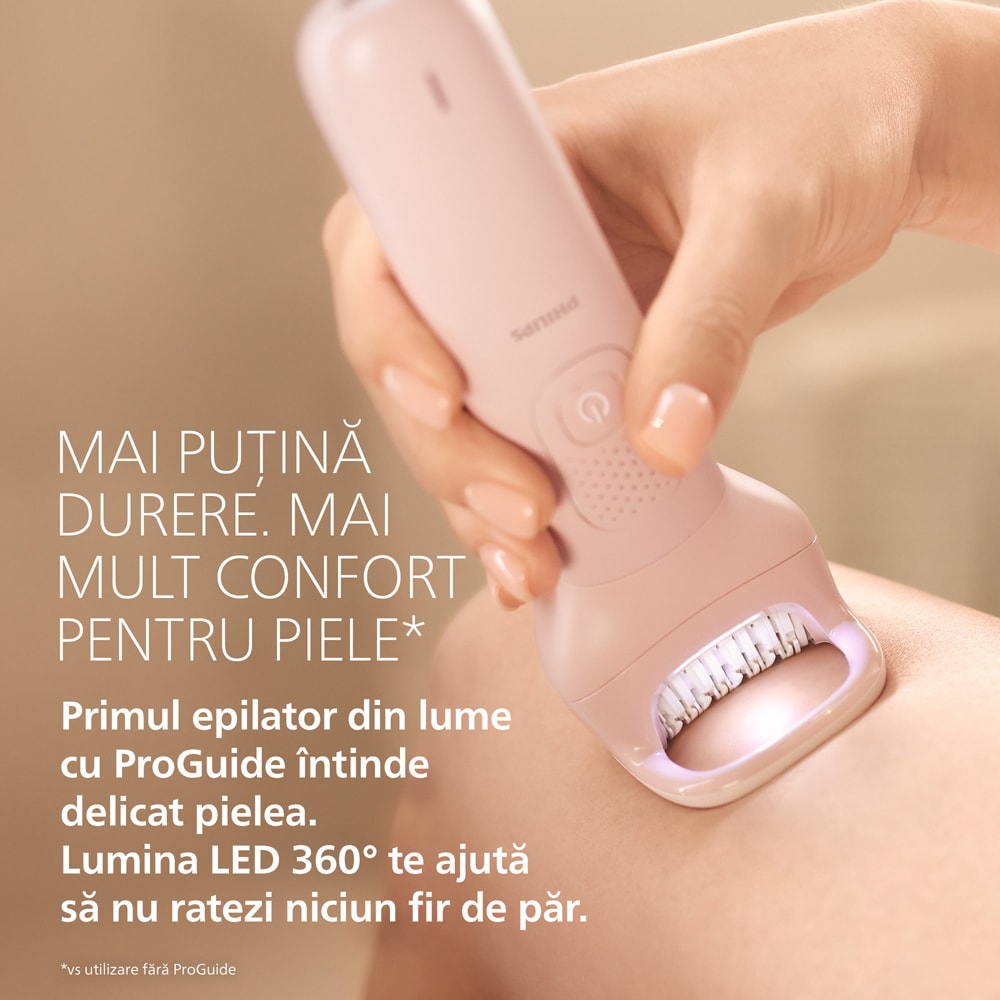 Epilator PHILIPS Series 9000 BRE719/00, 32 pensete, 2 viteze, 8 accesorii, acumulator, roz