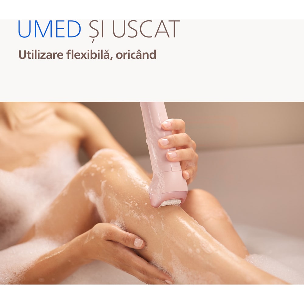 Epilator PHILIPS Series 9000 BRE719/00, 32 pensete, 2 viteze, 8 accesorii, acumulator, roz