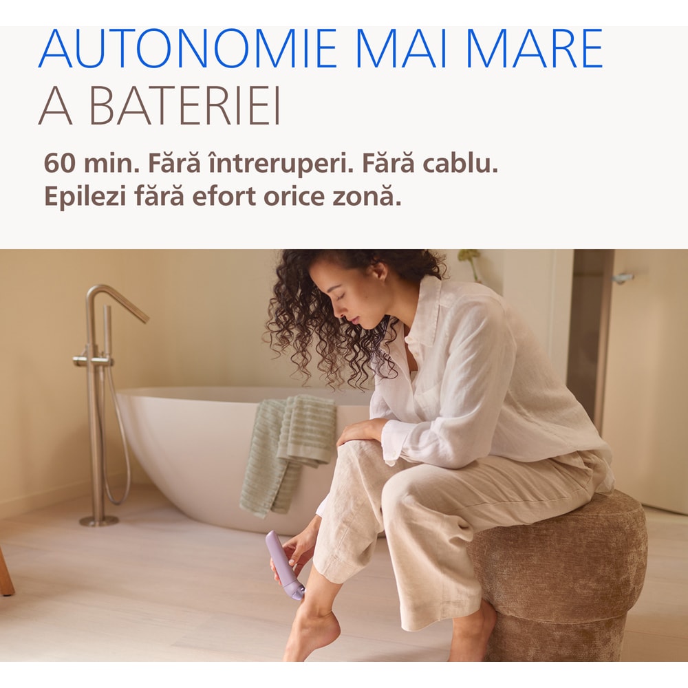 Epilator PHILIPS Seria 9000 BRE728/00, 32 pensete, 2 viteze, 8 accesorii, acumulator, mov